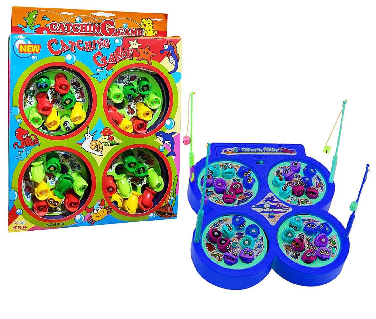 Quasar Rotating Magnetik Go Go Fishing Game with Fish, Rotary Pond and 4  Pods with Music and Lights Function Fish catching Game for Kids(Best for
